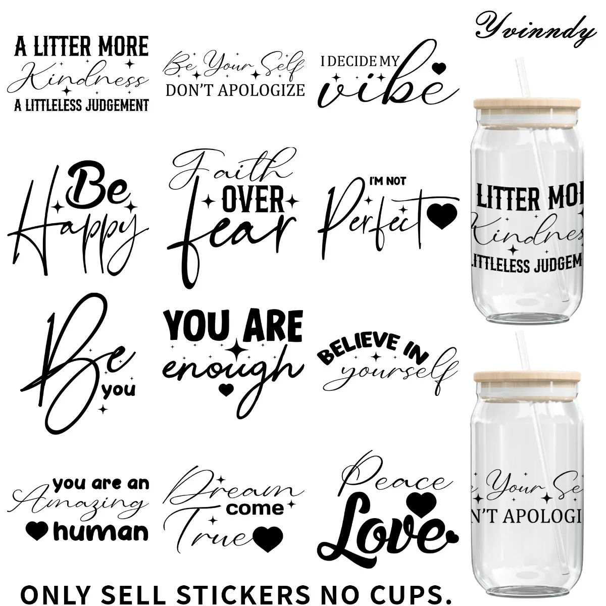 4 Stück/Set Jesus-Zitate 16OZ Glasgefäß Transferpapier UV DTF Hochwertiges Selbstklebendes Transferpapier