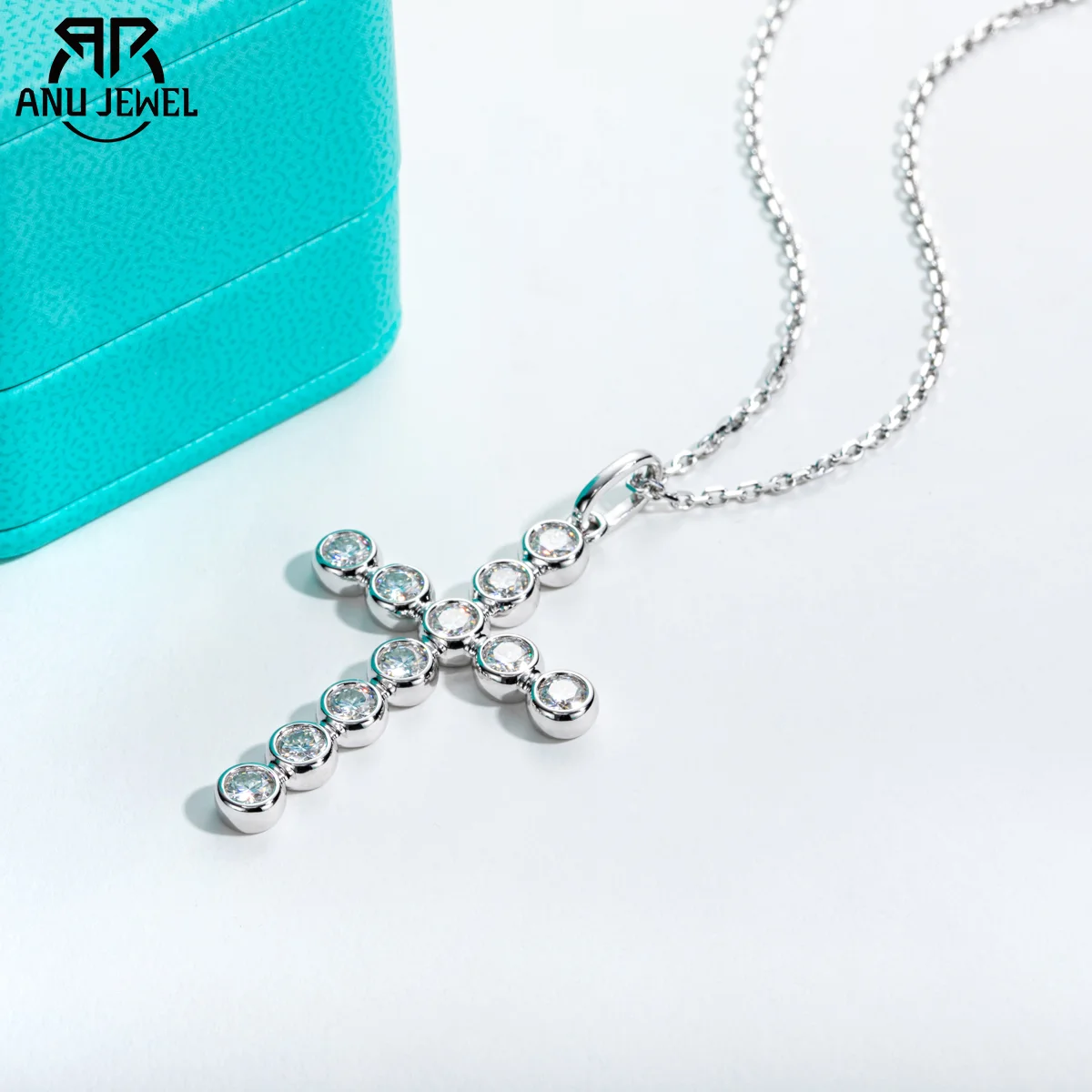 

AnuJewel 4MM 3.3cttw D Color Moissanite Diamond Cross Pendant Necklace 925 Sterling Silver Fine Jewelry Gifts Wholesale