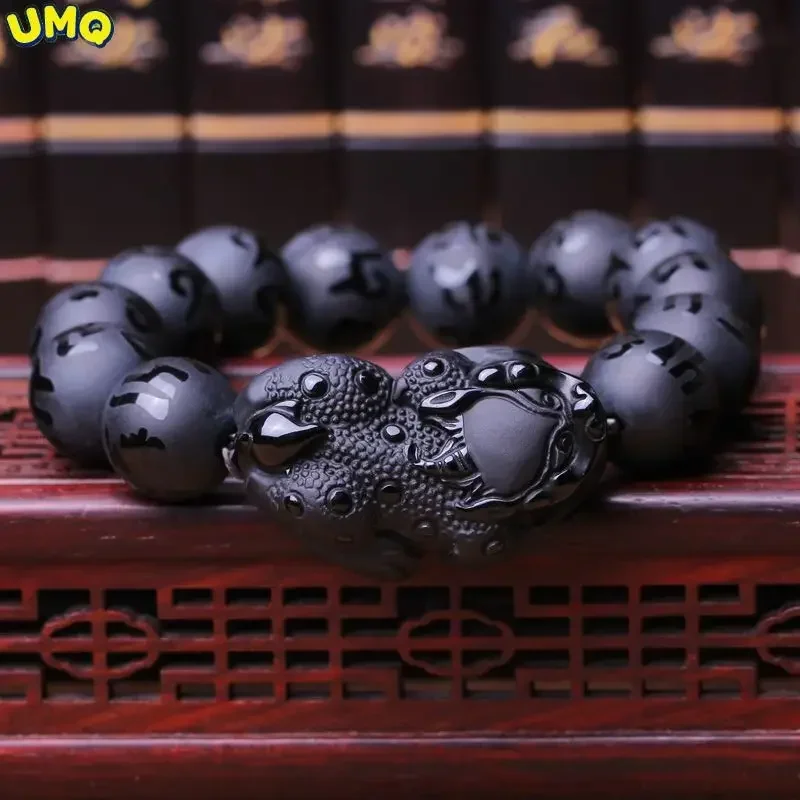 

Pure Natural Obsidian Luck bracelet Men's Women's Piqiu Benmingnian Jewelry Crystal Gift for Boyfriend Wealth Healing