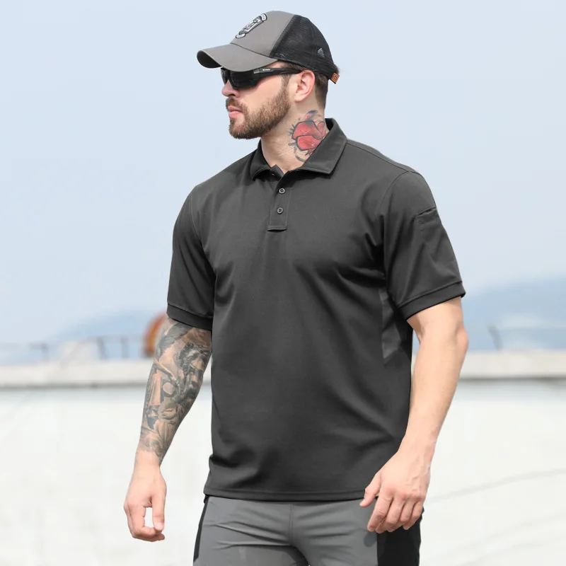 

Men's summer quick-drying breathable half-sleeve military fans tactical casual lapel POLO shirt
