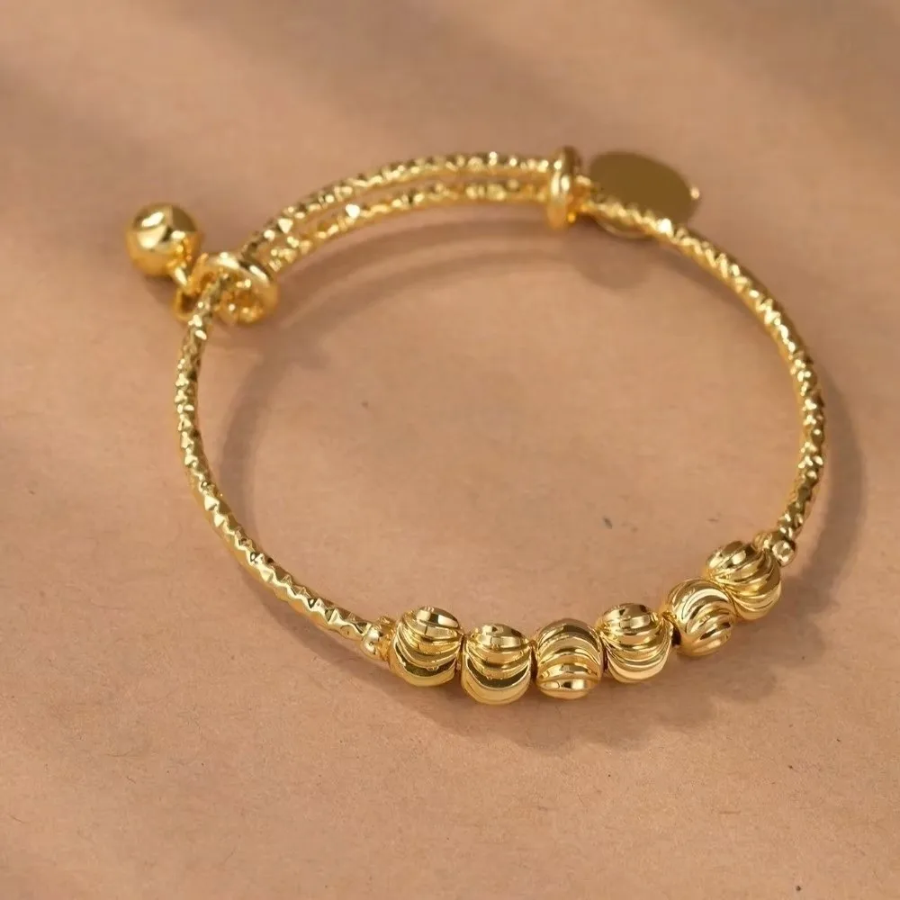 Elegant Gold Color Beaded Bracelet Heart Shape Adjustable Retro Bracelet Zinc Alloy Chinese Style Bangles Casual Wear