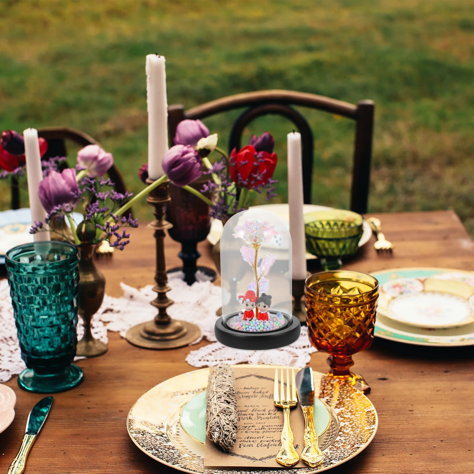 

Flower Glass Cover Dome Preserved Display Base Transparent Glass Cloche for Home Office Coffee Shop Decoration