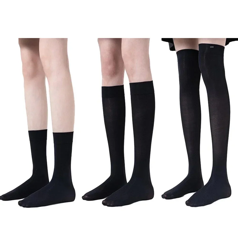 JK-medias de Cosplay para mujer, calcetines finos hasta la rodilla para niñas, bonitos calcetines largos de Lolita blancos y negros, medias de terciopelo hasta la pantorrilla