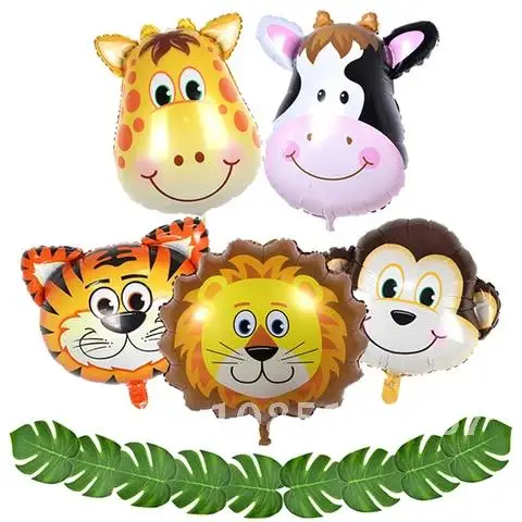 

5 Pieces Small Animal Cartoon Foil Balloons Lion Tiger Monkey Helium Balloon Birthday Party Decor Kids Toy Baby Shower Air Glob