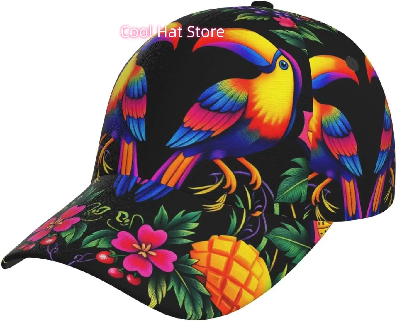Tropical Parrot Floral Art Pattern Baseball Cap Adjustable Cotton Baseball Hat for Sports, Outdoor, Travel Gifts for Men Black