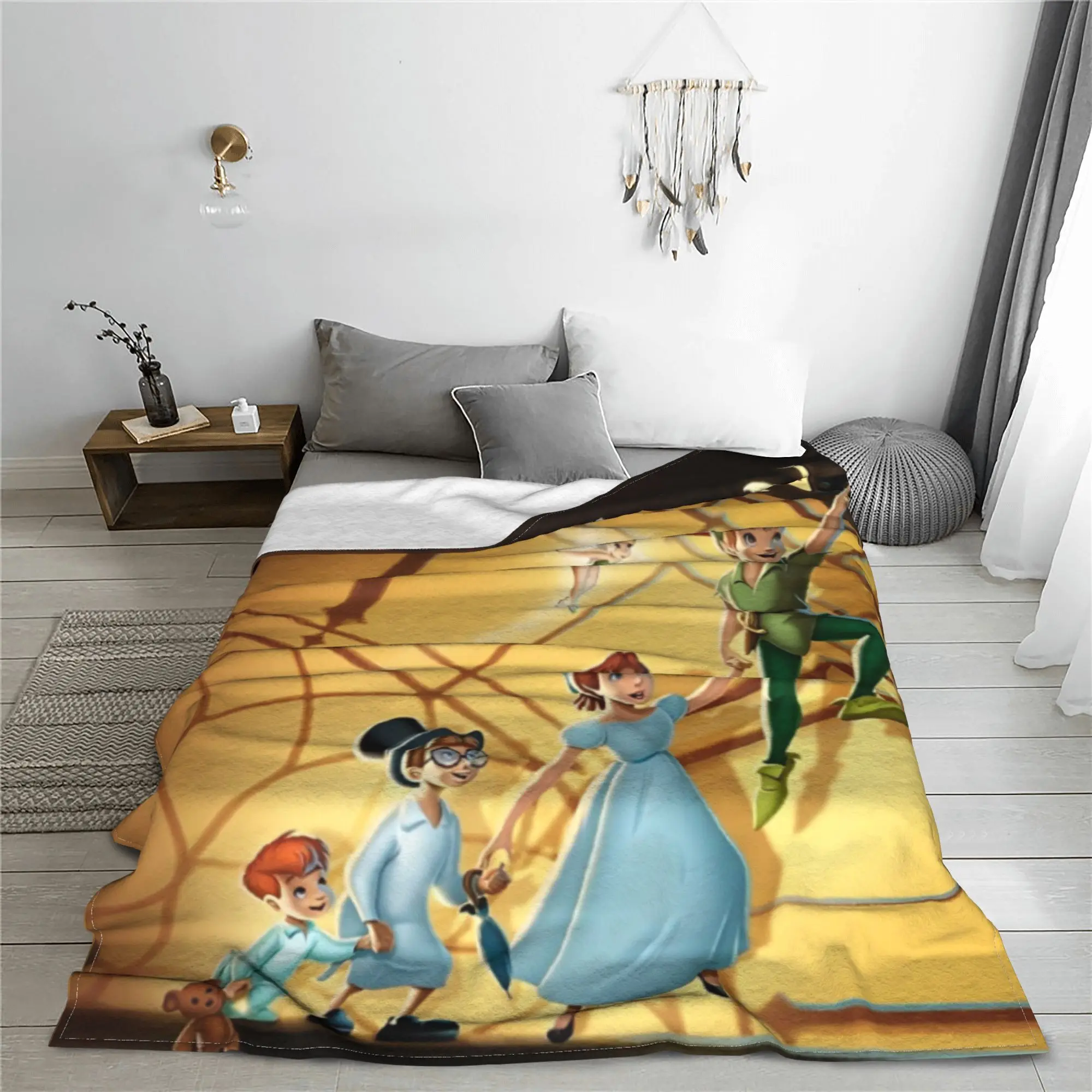 Peter Pan Cartoon Blanket Flannel Decoration Famous Fairy Story Breathable Lightweight Throw Blanket for Bed Office Quilt