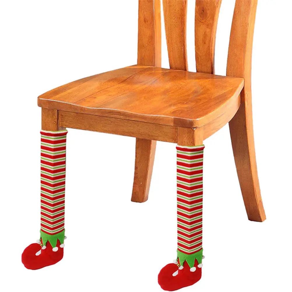 4Pcs Christmas Elf Chair Feet Covers Soft Cloth Table Leg Socks for Hardwood Tile Laminate Floors Anti-Slip Floor Protectors