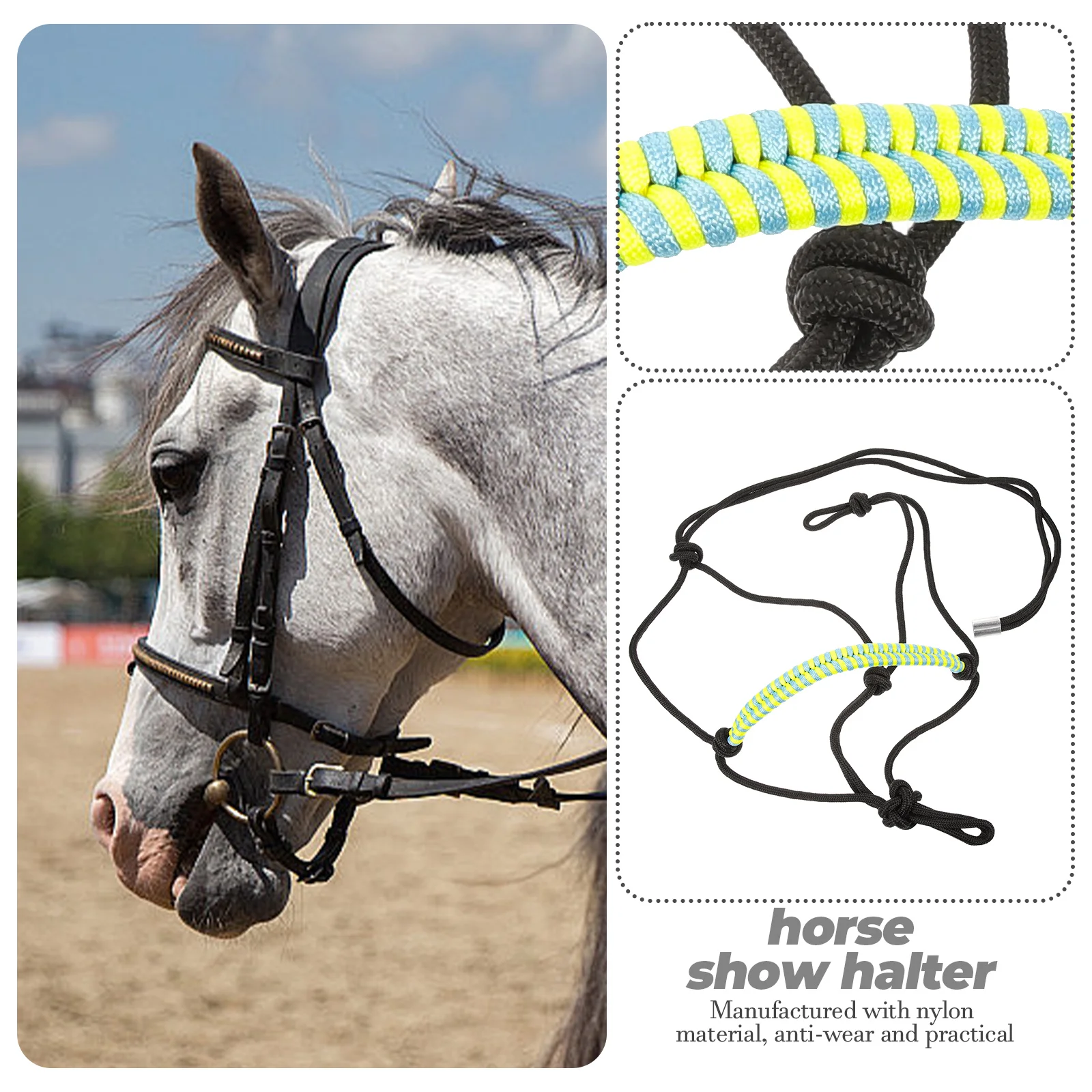 Horse Bridle for Harness Portable Head Collar Convenient Halter Rope Halters Horses Lifting Strap Show Braided