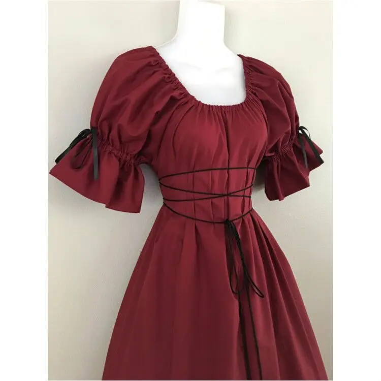 Mittelalter liche lang ärmel ige Rundhals ausschnitt Gürtel Victoria Queen Prinzessin Gericht Kleid Retro Gothic Kleid schwarz Halloween Kostüme für Frauen