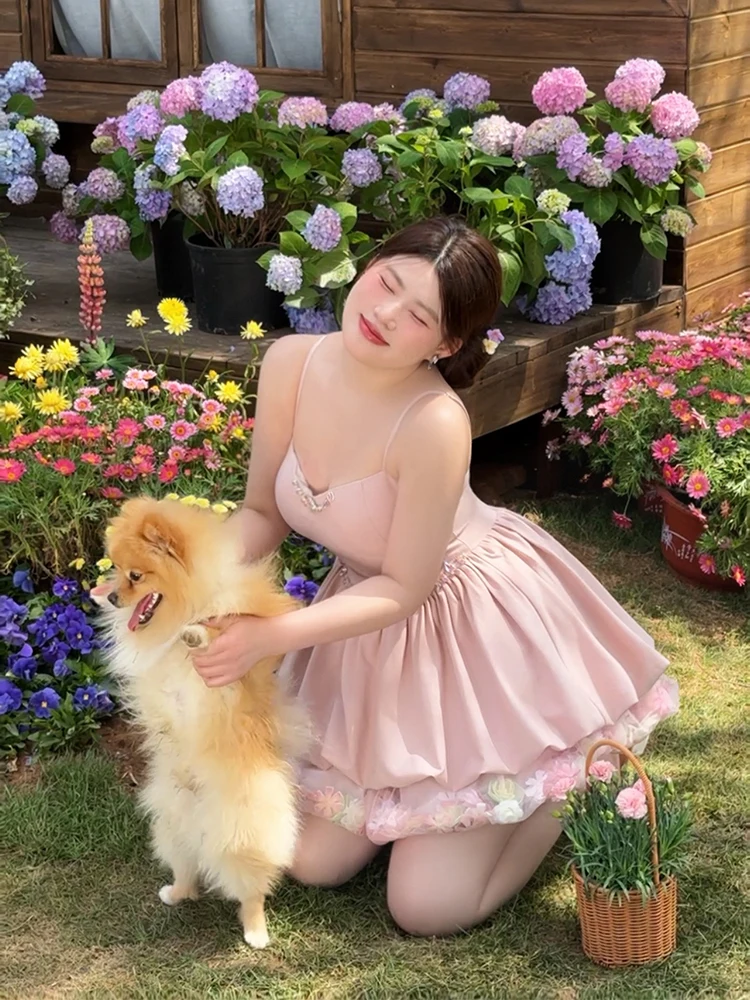 

Летняя женская одежда больших размеров DMcc: платье А-силуэта с цветочным принтом, на бретельках, с завышенной талией, модное, розовое