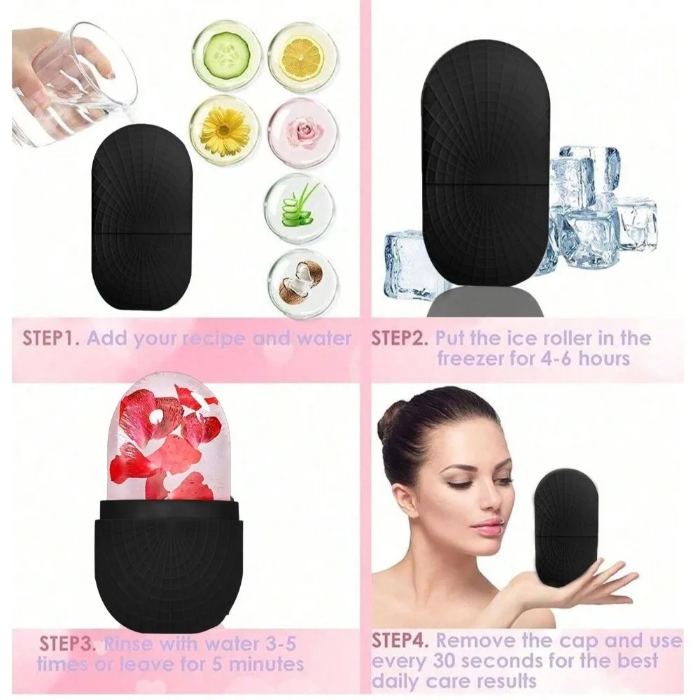 3 pçs silicone gelo rosto rolo conjunto de resfriamento e endurecimento face lifting gua sha placa rolo gelo cuidados com a pele ferramenta limpeza facial