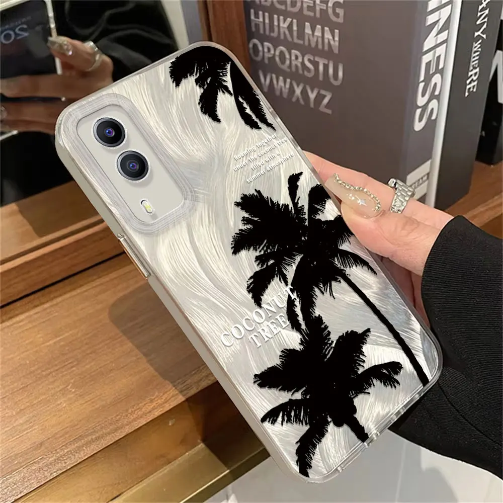 IMD Case For Vivo Y200 Y100 Y95 Y93 Y91 Y90 Y85 Y81 Y78 Y77 Y75 Y70 Y56 Y53 Y51 Coconut Tree Pattern Feather Yarn Soft Cover