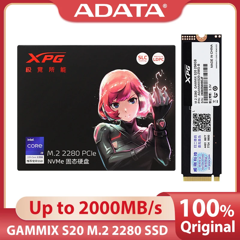 ADATA S20 Solid State Drive NVMe M2 PCle Gen3x4 SSD 256GB 512GB 1TB nvme m2 ssd read speed up to2000MB/s Internal Hard Drive