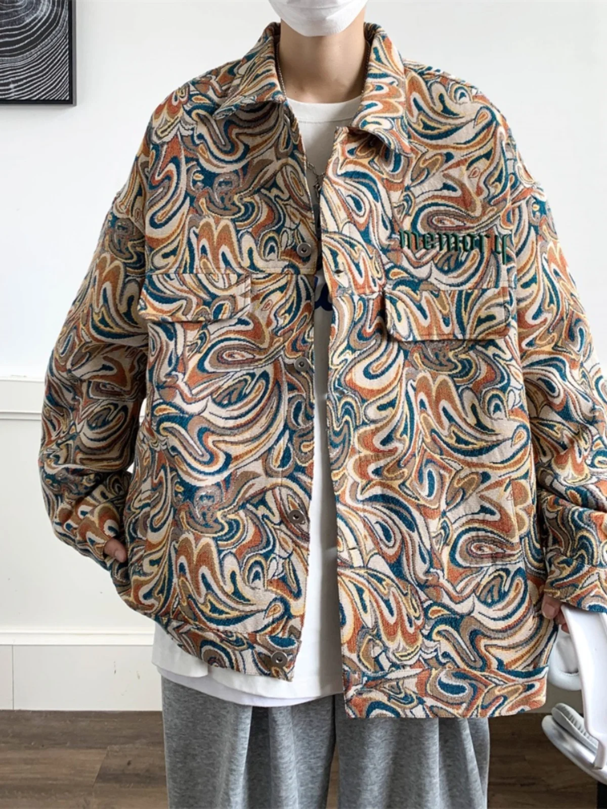 

Мужская куртка в стиле барокко с вышивкой, осенне-весенняя, винтажная, американская рабочая одежда, крутая брендовая верхняя одежда Haome, ветрозащитная, с длинными рукавами