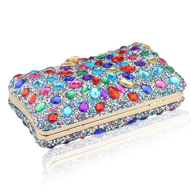 DGPEAFOWLWedding Pouch Purse Shoudler Square Shape Women Evening Bag Diamond With Crystal Day Clutch Lady Wallet Party Banquet