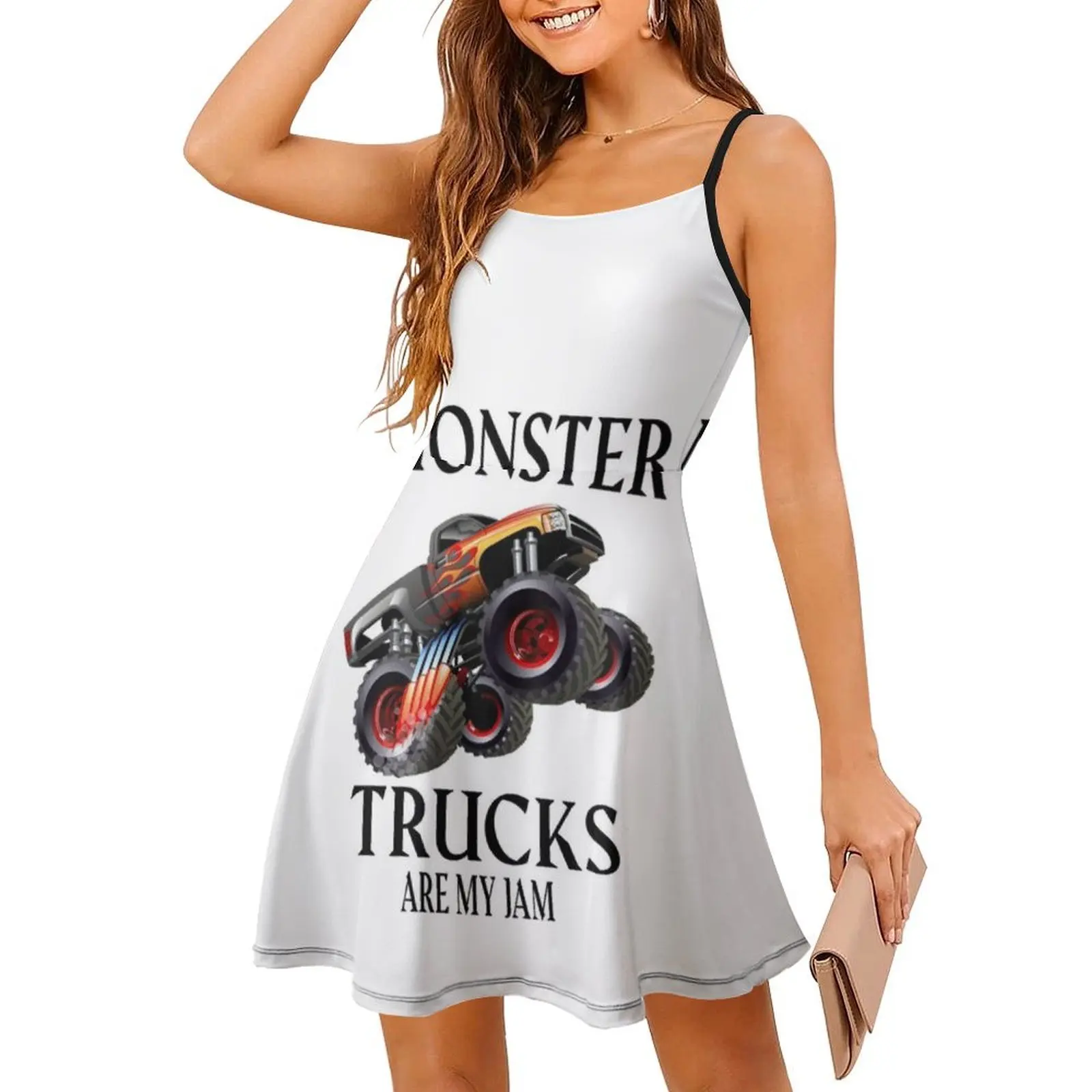 شاحنات الوحش هي مربي. فستان سموك زهري للنساء للربيع والصيف فستان كاجوال للحفلات Monster Trucks Are My Jam مضحك