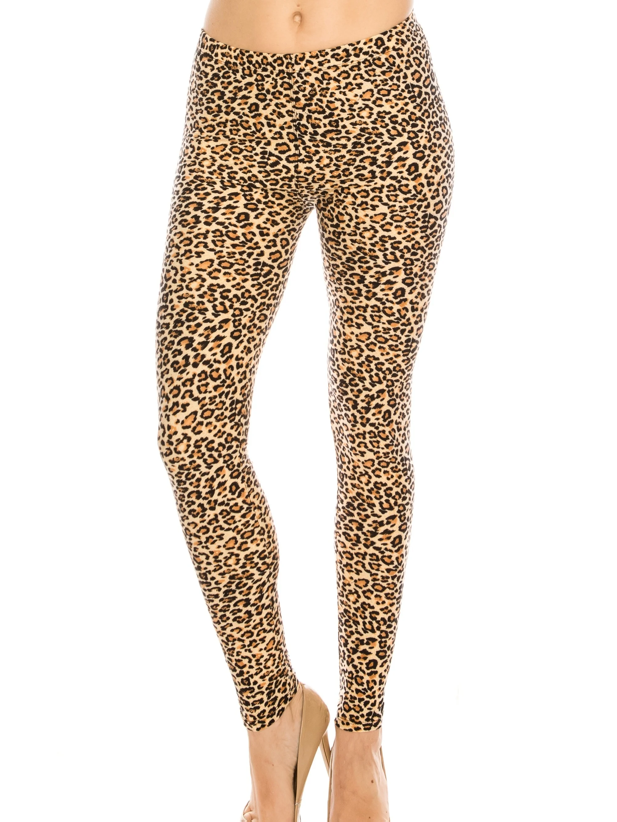 Women Mid Waist Fleece Lined Leggings Classic Leopard Print Slim Fit Thermal Winter Pants