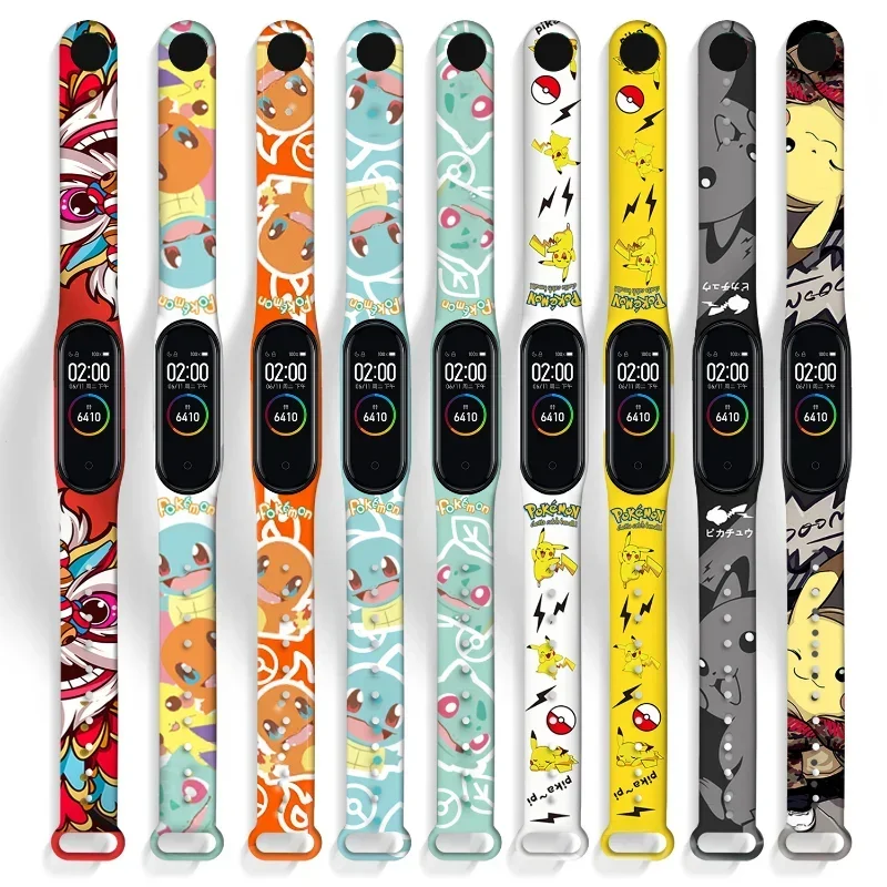 Pokemon Anime Pikachu Squirtle Charmander Strap For Xiaomi Mi Band 7 6 5 4 3 Cartoon Silicone Bracelet Replacement ForMiband 5 4