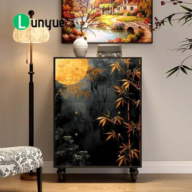 New Chinese Style Solid Wood Chest of Drawers Retro Storage Cabinet for Living Room Bedroom Furniture Home Organization