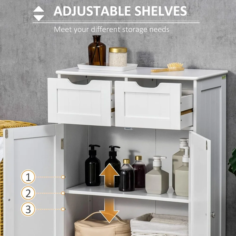 

Freestanding Bathroom Storage Cabinet, Floor Cabinet with 2 Drawers, Adjustable Shelf, Customized