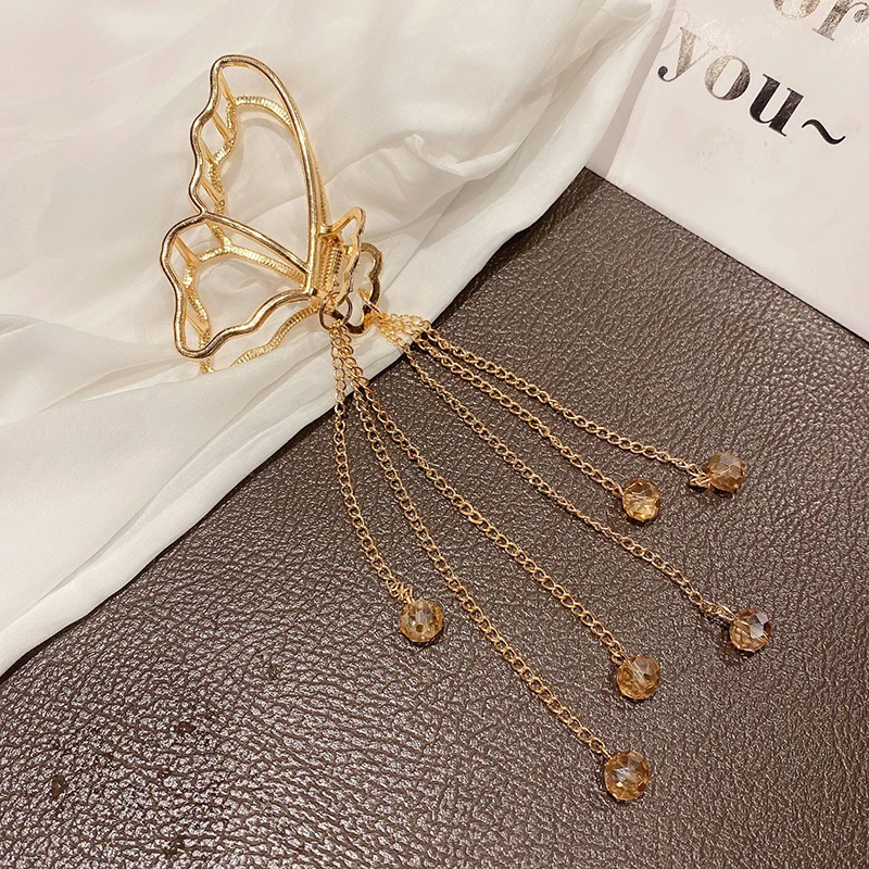 Fashion Metal Hair Claw For Women 2022 Girls Crystal Tassel Gripping Clip Rhinstone Pendant Hair Grip Geometric Hair Accessories