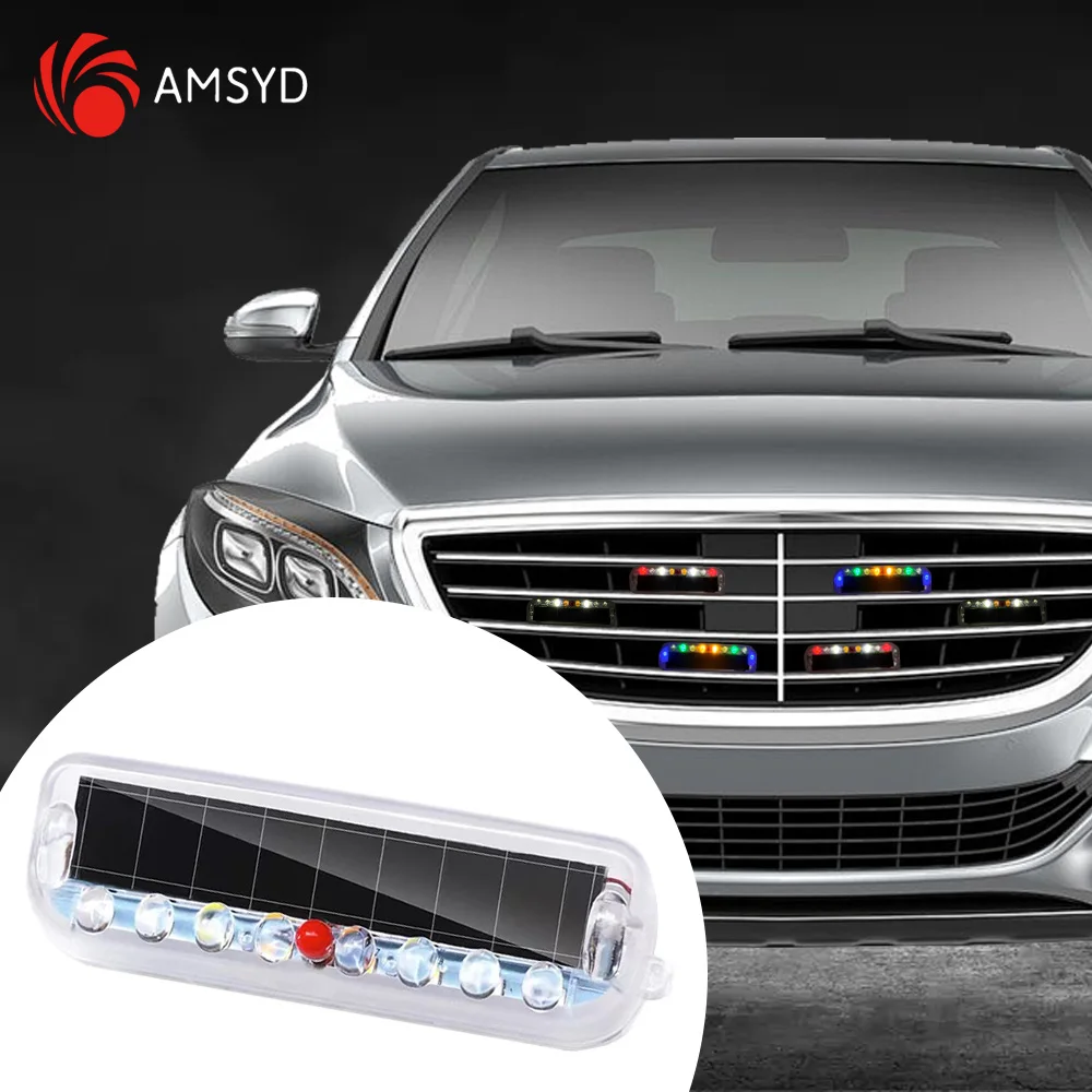 2PCS Solar Powered Anti Rear-end Security Light Car Warning Flashing LED Lights Auto Warning Signal Lamp Decoration