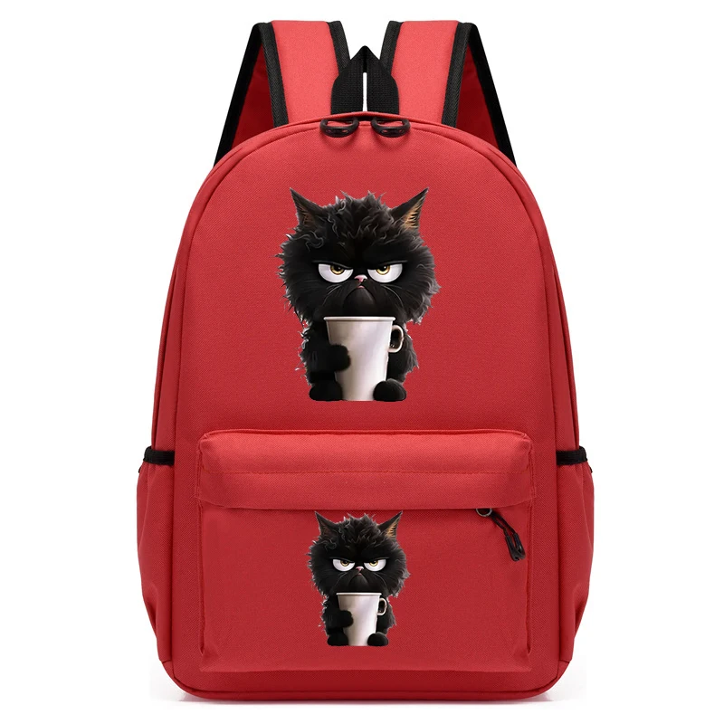 Cartone animato carino gatto nero zaino gatto amore caffè animale zaino ragazzo ragazza scuola zaino gita per il tempo libero Bagpack Anime Bookbag