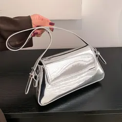 Patent Leather Shiny Shoulder Bag for Women 2022 New Luxury Designer Underarmbag Ladies Simple All-match Party Handbags