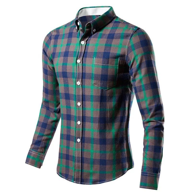 

Men's Casual Fashion Versatile Plaid Shirt Long Sleeved Casual Slim Fit Button Business Social Shirt Men's Clothing