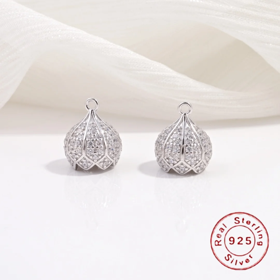 

S925 Sterling Silver Inlaid Zircon Crown Tassel Flower Cap DIY Handmade Earring & Pendant Accessories SM3