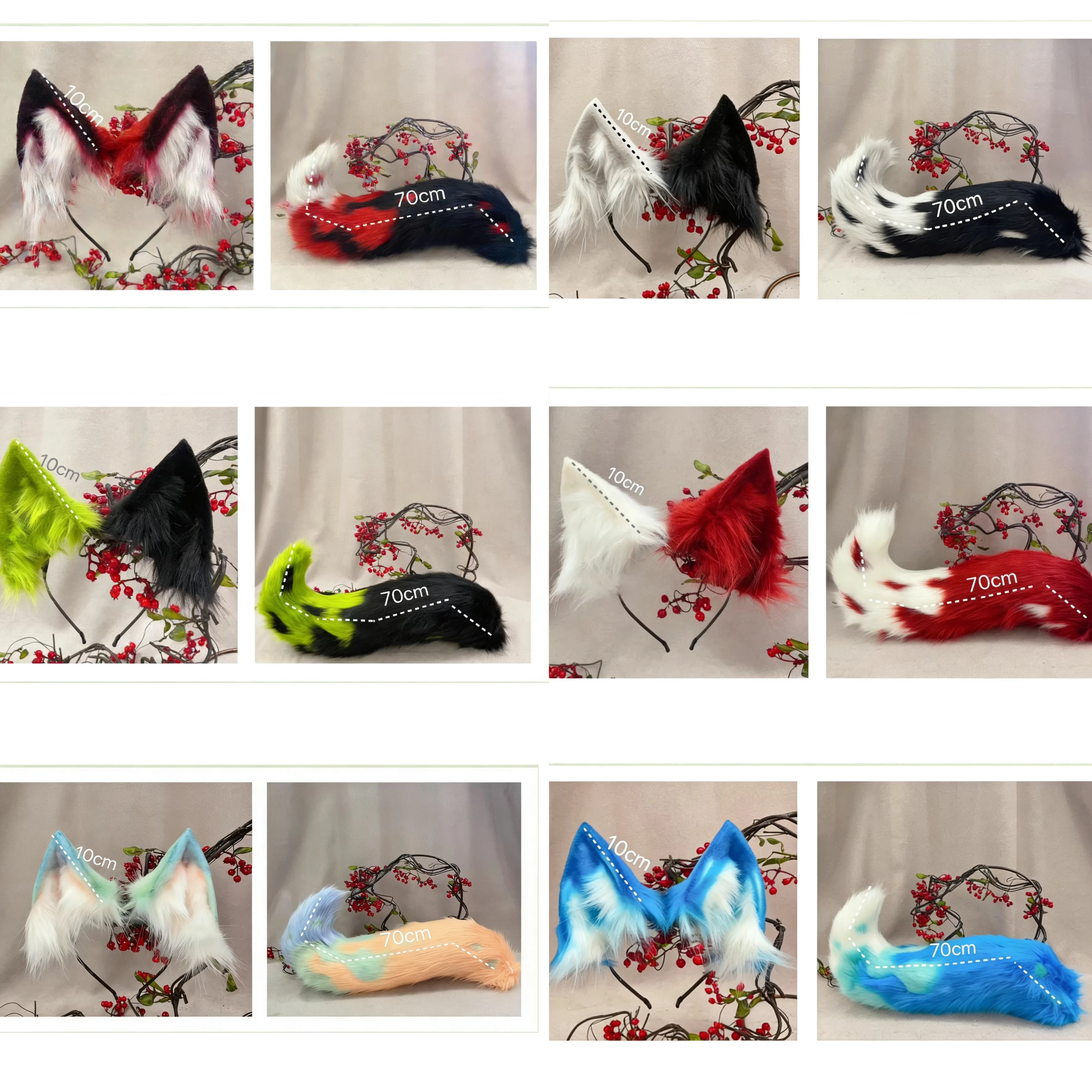 

New Hand Made Work Halloween Blond Red Wolf Wolves Ears Hairhoop Headwear Tail Black Green Costume Accessories Custom Made