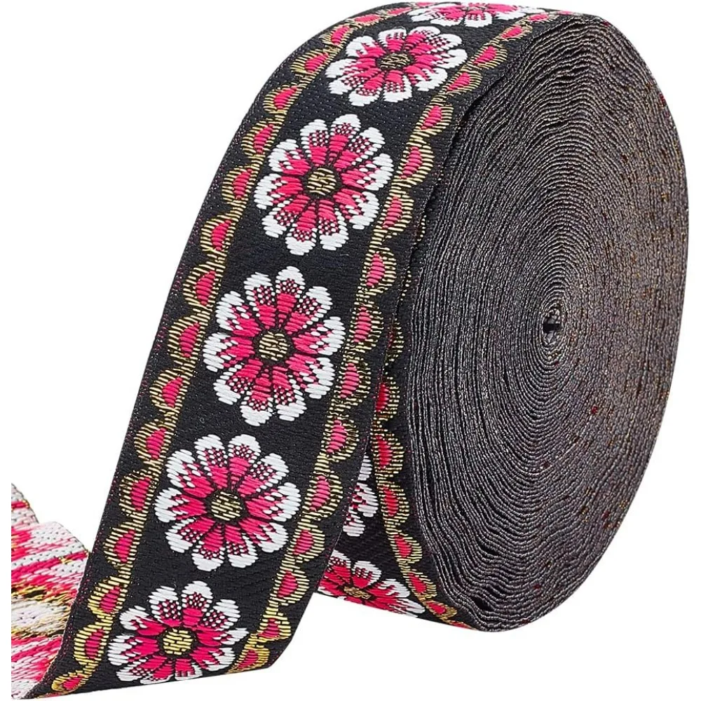 10 Yards Vintage Fabric Ribbon 1.3 Inch Floral Embroidered Woven Trim Ethnic Jacquard Lace Trim for Clothing Sewing making kit