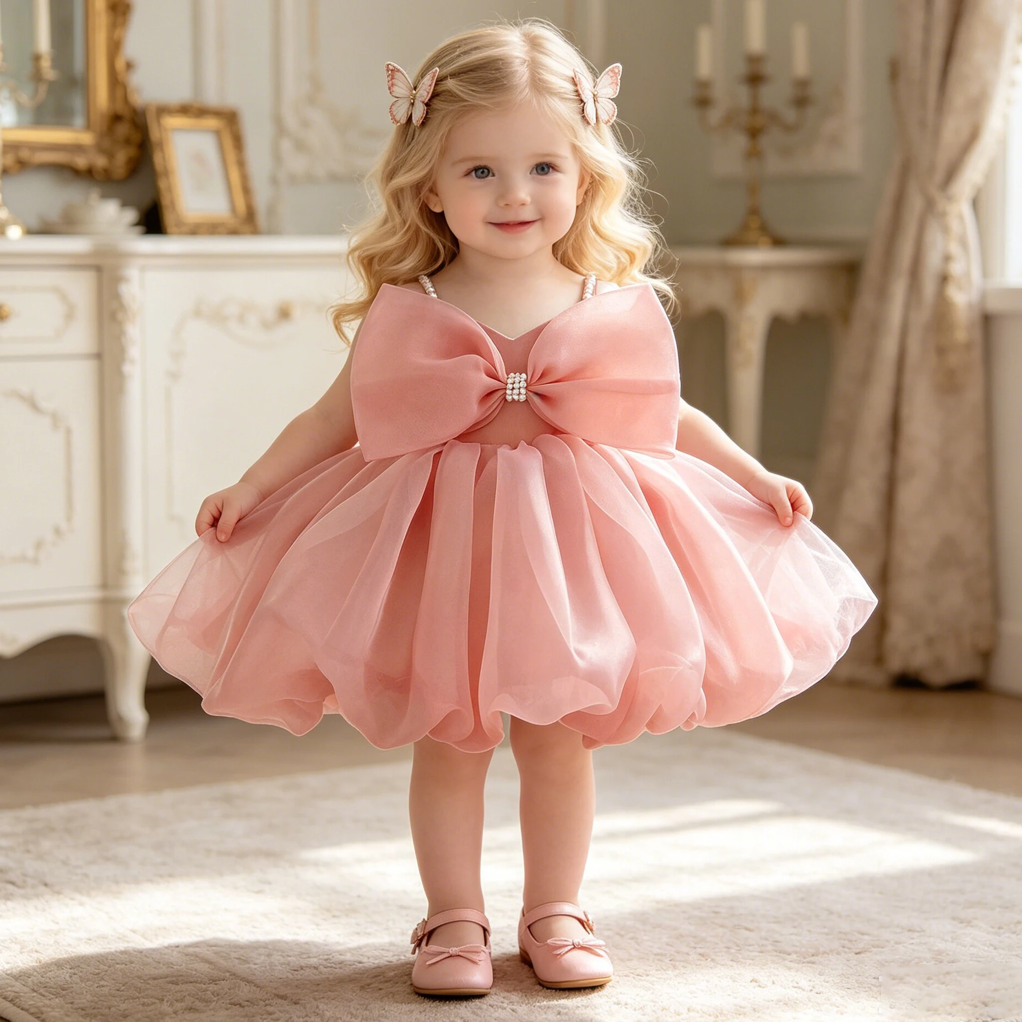 Toddler Big Bow Party Baby Girls Dress Elegant 1st Birthday Wedding Bridesmaids Princess Prom Dresses Girl Baptism Evening Gown