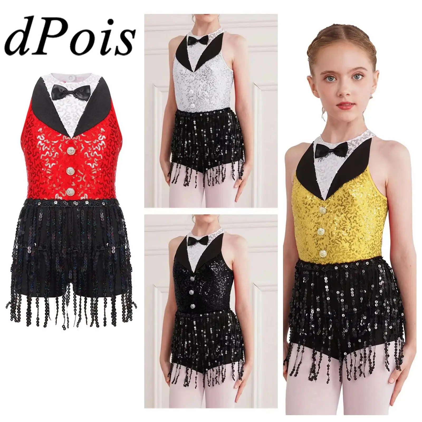 Vestito da body da ballo latino con frange per ragazze per bambini Paillettes per bambini Costume da ballo jazz Moda Abiti da performance con nappe Hip Hop