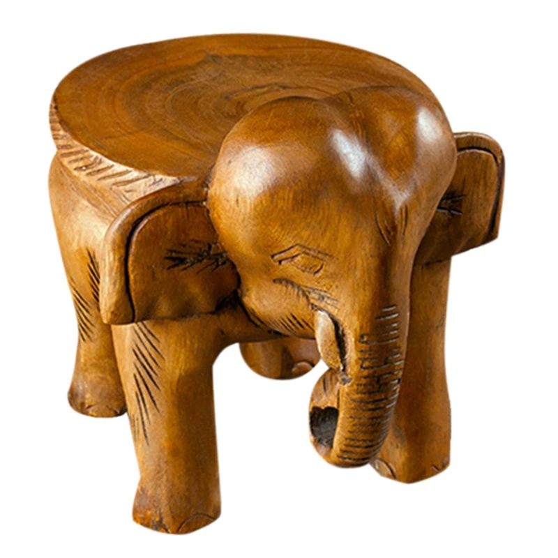 Wooden Handmade Elephant Shape Decorative Stool Natural Multi Color Side Elephant Table For Home Decor, Statue Stool