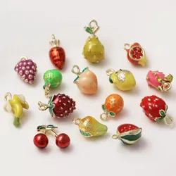6pcs Fashion Metal Fruit Charms 3D Strawberry Banana Apple Pepper Pendant For Jewelry Making DIY Earrings Keychain Accessories