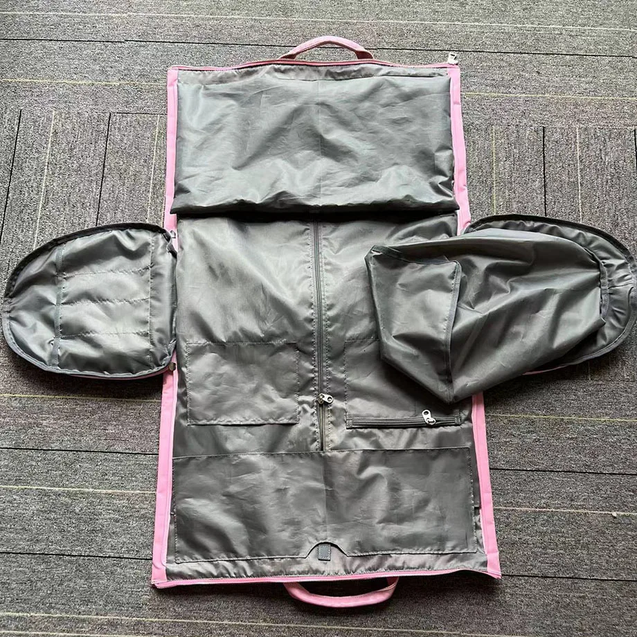 Foldable clothing bag for women, pink durable Oxford fabric, extended inner lining, garment duffle suit travel bag vip