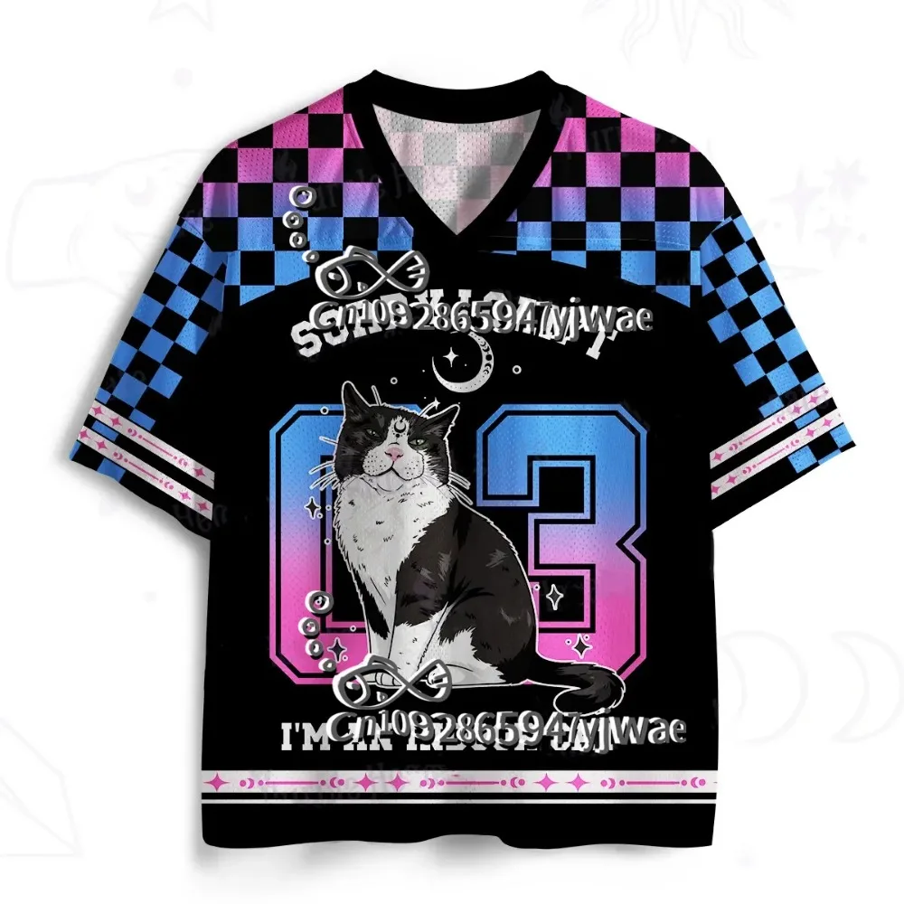 Punk-Stil Lustige Katzen 3D-Druck Sport Schnelltrocknend Atmungsaktiv Herren V-Ausschnitt Übergrößen T-Shirt Outdoor Street Casual Y2K Eltern-Kind-Kleidung – Detail 7