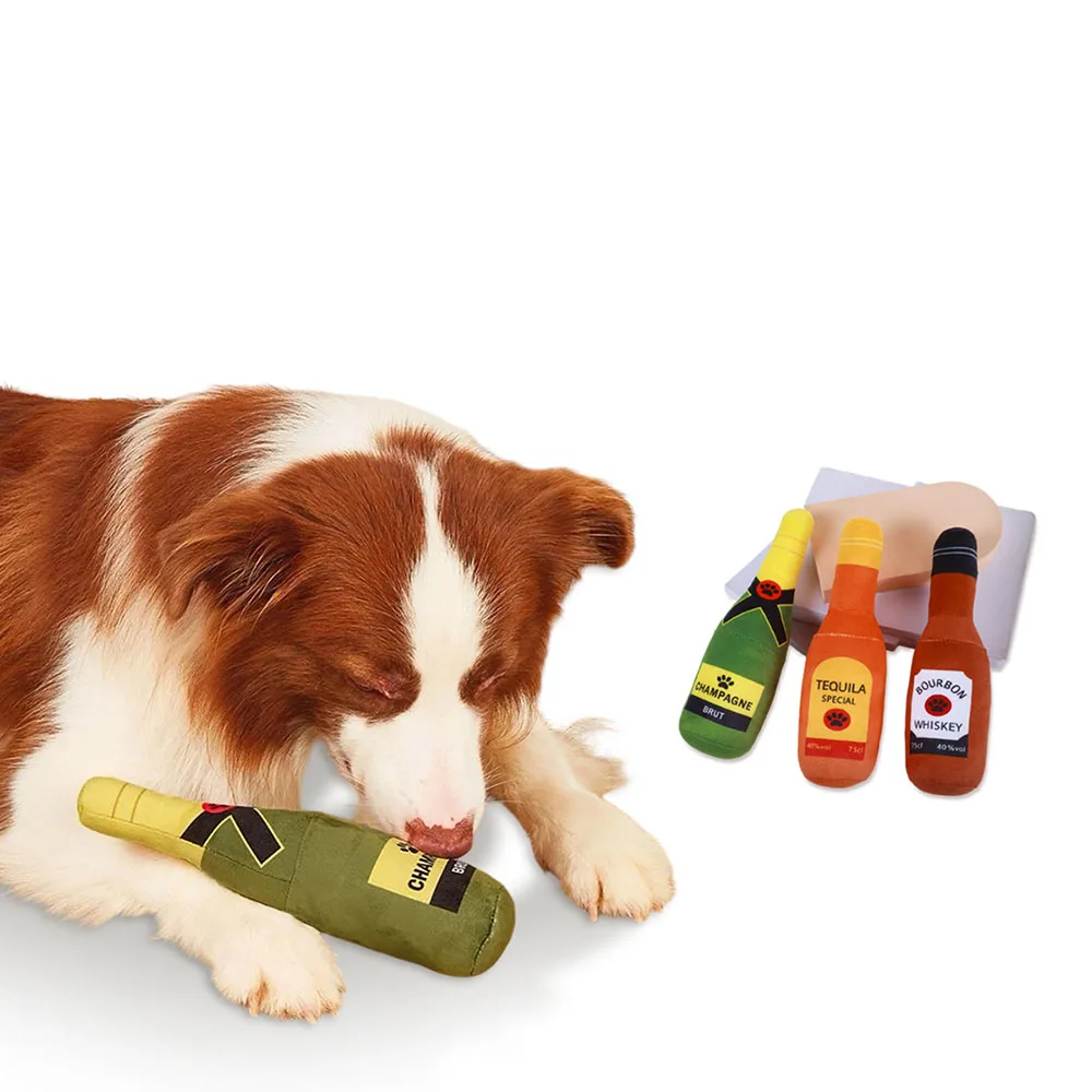 26 cm Weinflaschen-Plüsch-Hundespielzeug – unzerstörbares Kauspielzeug für Hunde, weiches gefülltes Haustierspielzeug, langlebiges lustiges Spielzeug für Welpen