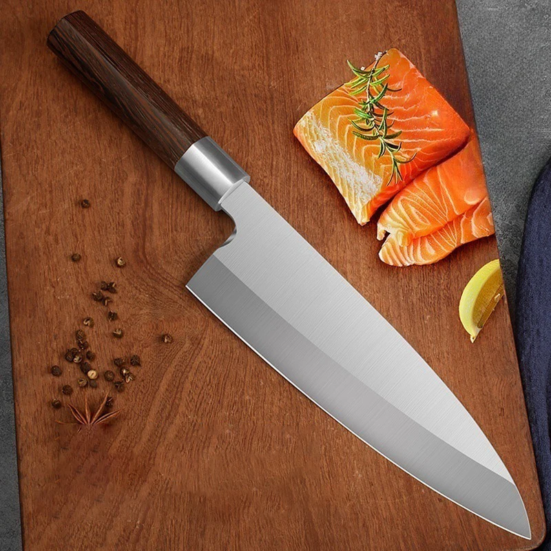 Deba Knife Single-Edged Blade Wenge Wood Handle Sharp Chefs Cleaver Sashimi Slicing Sushi Japanese Kitchen Knives Cooking Tools