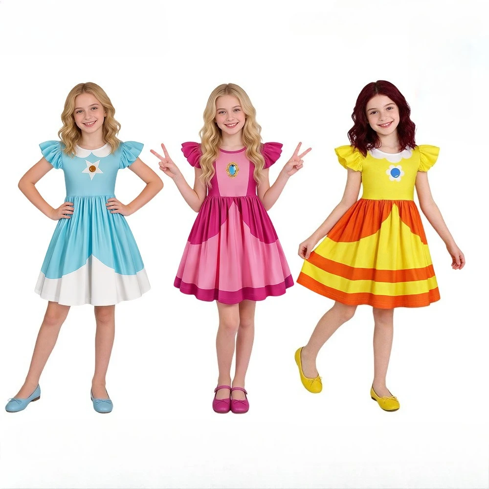 Dresses, Rosalind, Pinkie Pie, Princess Daisy ruffled short-sleeved dresses, cosplay costumes, party