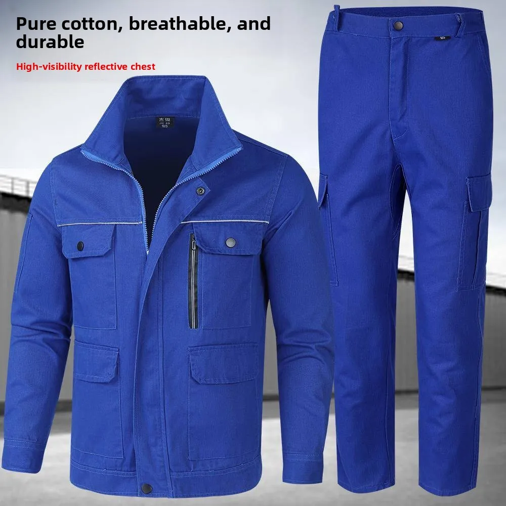 

Утолщенный рабочий костюм из чистого хлопка для мужчин, весна-осень, для сварки и строительных работ, защитная одежда от перегрева