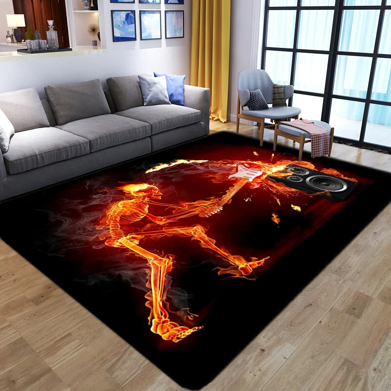 

Flame Skull 3D Carpets For Living Room Soft Play Area Rugs Halloween Home Decoration Doormats Hallway Bedroom Bedside Floor Mats