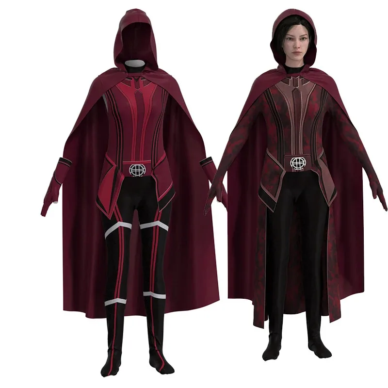 ผู้หญิงสาว Scarlet Witch Wanda คอสเพลย์เครื่องแต่งกายฮาโลวีนเสื้อคลุม Zenti Headwear ชุด Party Jumpsuit เครื่องแต่งกาย