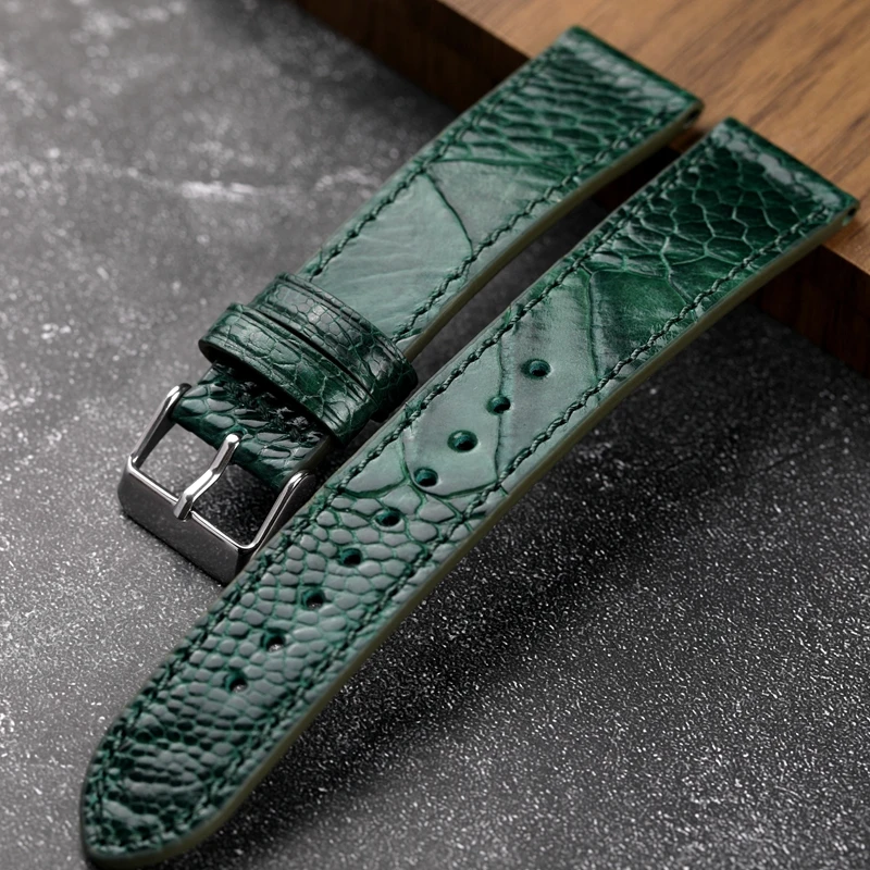 Handmade Ostrich Foot Leather Watchband Blue Green 18 19 20 21 22MM Soft Vintage Style Bracelet Men