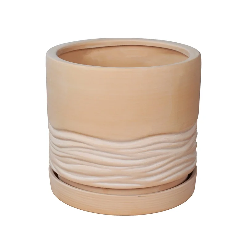 وعاء نباتات تيراكوتا مستدير مقاس 8 بوصة مع صحن تصريف متين صديق للبيئة للاستخدام الداخلي والخارجي زارع عصاري زهور و