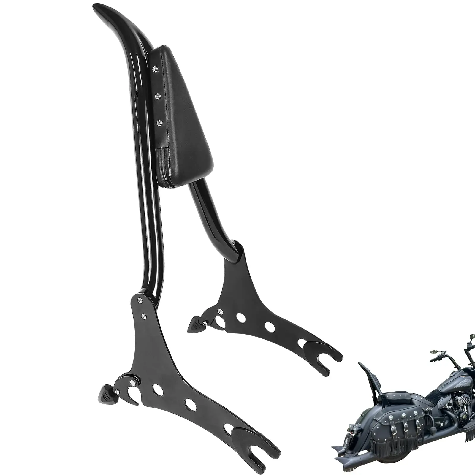

29" Gloss Black Sissy Bar Studded Pad Passenger Backrest Rear Rest Fit for 2014-2024 Indian Chieftain Springfield Dark Horse