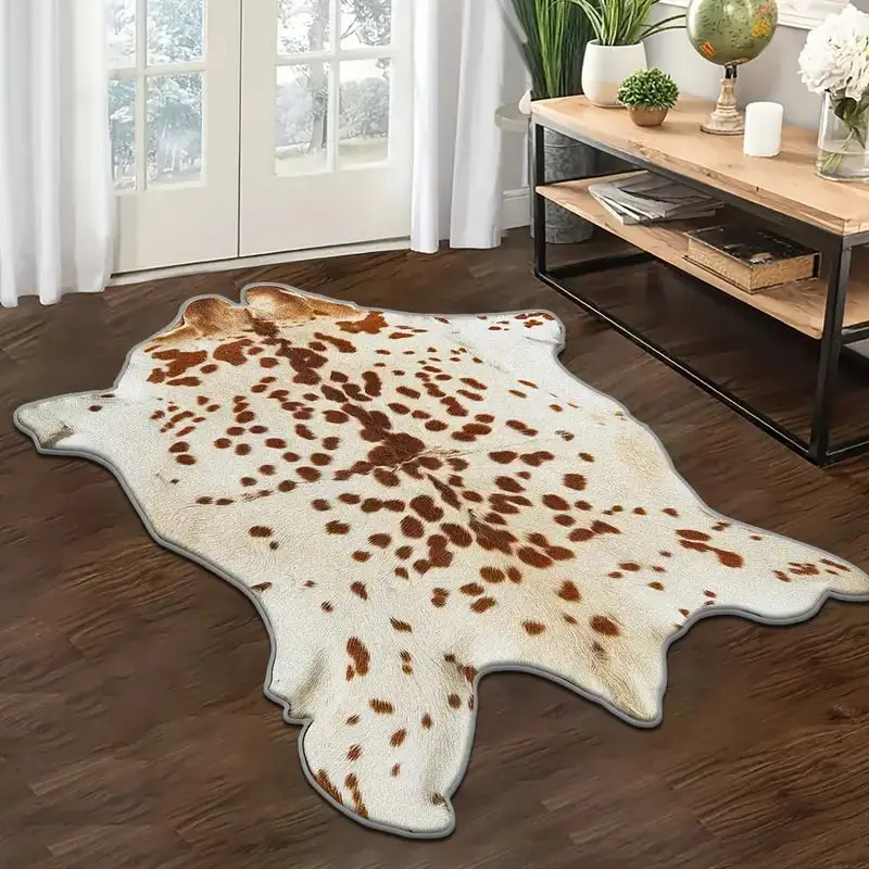 VIKAMA Western Style Faux Animal Skin Rug, Washable and Non-Slip, Living Room Sofa Mat, Bedroom Bedside Rug, Home Decor - view 3