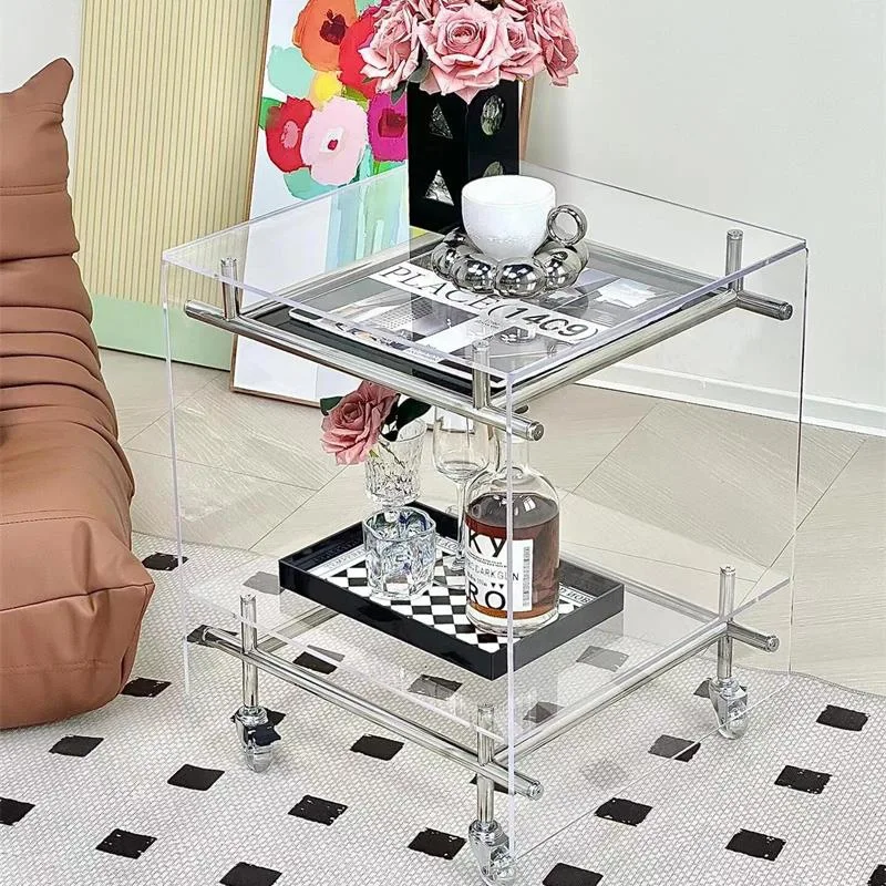 Medieval acrylic trolley living room ins sofa side several bedside tables Internet celebrities removable stainless steel shelves