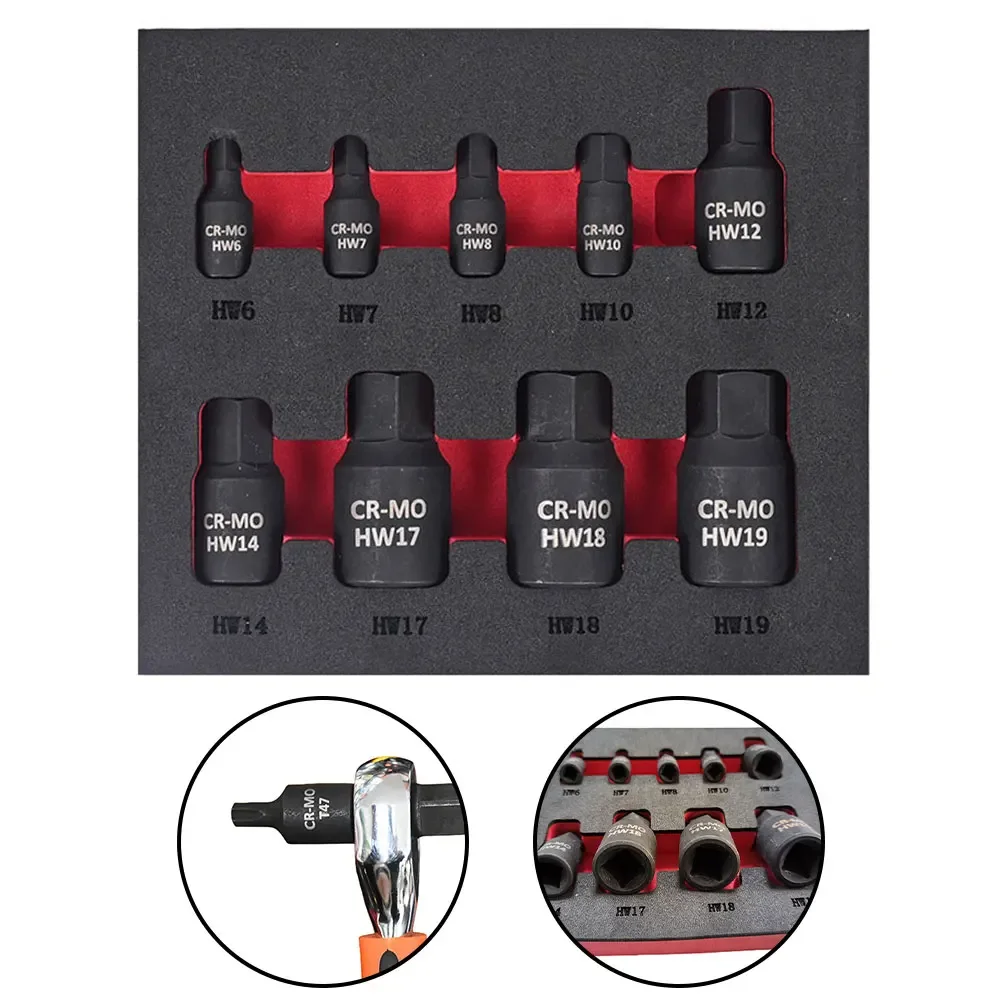 Durable High Quality New Practical Hex Bit Socket Socket 3/8 Tools 9Pcs/set Black Drive H10 H12 H17 H18 H19 H6